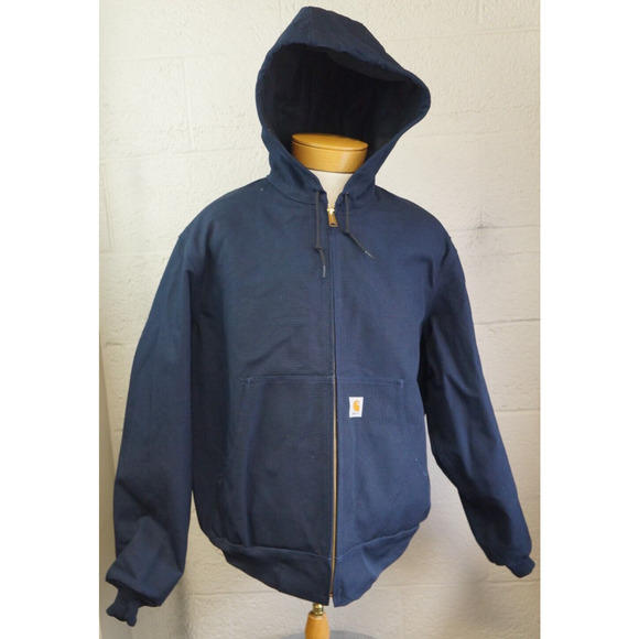 Carhartt Men's Navy Hooded Zip-up Jacket Helmets to Hardhats RN#14806 size L - Picture 2 of 11